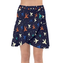 Blue Background Cute Airplanes Wrap Front Skirt by ConteMonfrey