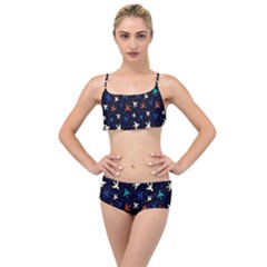 Blue Background Cute Airplanes Layered Top Bikini Set