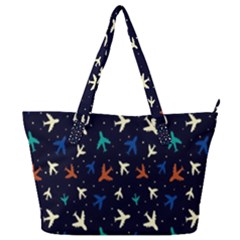 Blue Background Cute Airplanes Full Print Shoulder Bag by ConteMonfrey