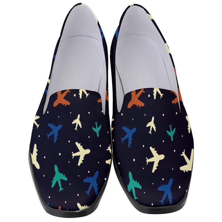 Blue background cute airplanes Women s Classic Loafer Heels