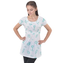 Summer Beach Seamless Pattern Puff Sleeve Tunic Top by ConteMonfrey