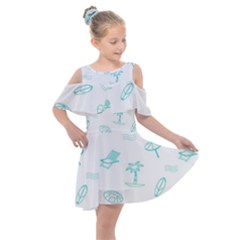 Summer Beach Seamless Pattern Kids  Shoulder Cutout Chiffon Dress by ConteMonfrey