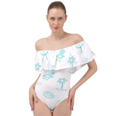 Summer Beach Seamless Pattern Off Shoulder Velour Bodysuit  by ConteMonfrey