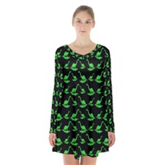 Our Dino Friends Long Sleeve Velvet V-neck Dress