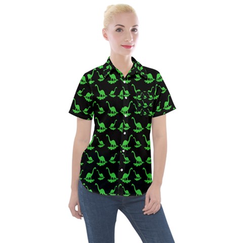 Our Dino Friends Women s Short Sleeve Pocket Shirt by ConteMonfrey