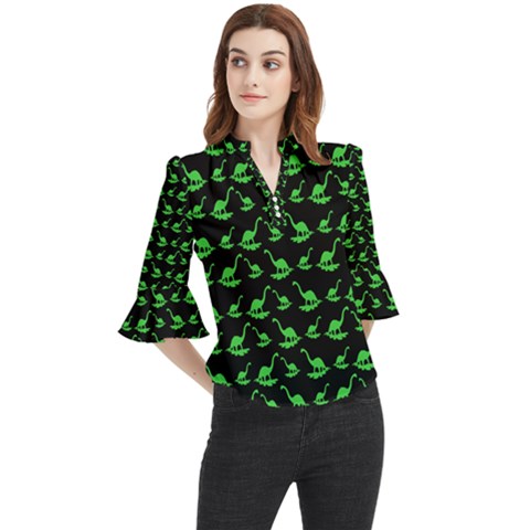 Our Dino Friends Loose Horn Sleeve Chiffon Blouse by ConteMonfrey