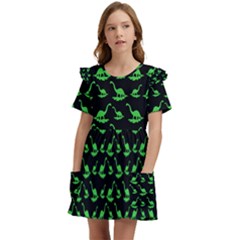 Our Dino Friends Kids  Frilly Sleeves Pocket Dress by ConteMonfrey