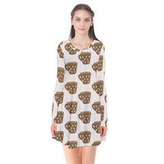 Cozy Coffee Cup Long Sleeve V-neck Flare Dress by ConteMonfrey