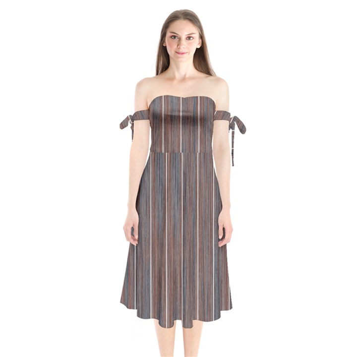 Dark digital Wood like Shoulder Tie Bardot Midi Dress