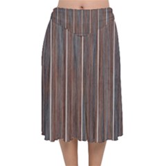 Dark Digital Wood Like Velvet Flared Midi Skirt