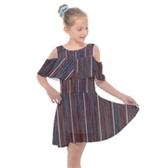 Dark Digital Wood Like Kids  Shoulder Cutout Chiffon Dress by ConteMonfrey