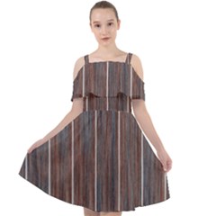 Dark Digital Wood Like Cut Out Shoulders Chiffon Dress by ConteMonfrey