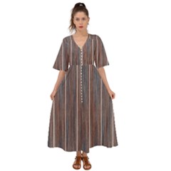 Dark Digital Wood Like Kimono Sleeve Boho Dress by ConteMonfrey