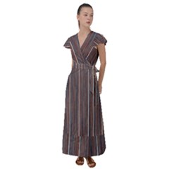 Dark Digital Wood Like Flutter Sleeve Maxi Dress by ConteMonfrey