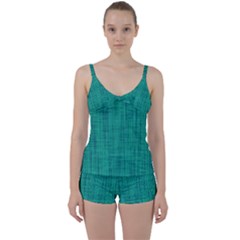 Painted Green Digital Wood Tie Front Two Piece Tankini by ConteMonfrey