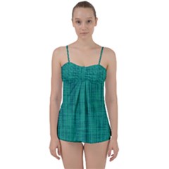 Painted Green Digital Wood Babydoll Tankini Set by ConteMonfrey