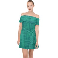 Painted Green Digital Wood Off Shoulder Chiffon Dress by ConteMonfrey