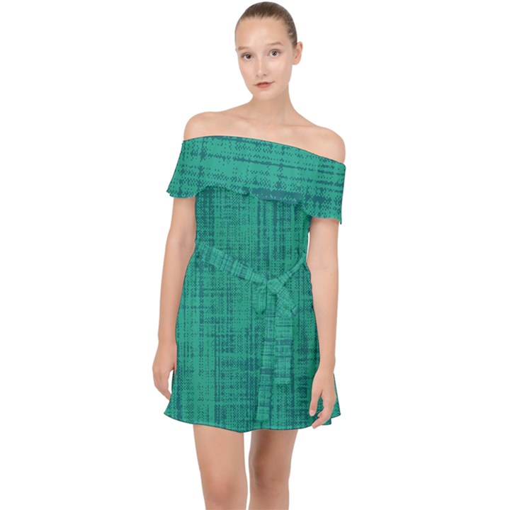 Painted green digital Wood Off Shoulder Chiffon Dress