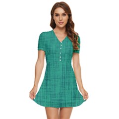 Painted Green Digital Wood V-neck High Waist Chiffon Mini Dress by ConteMonfrey