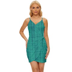 Painted Green Digital Wood Wrap Tie Front Dress by ConteMonfrey