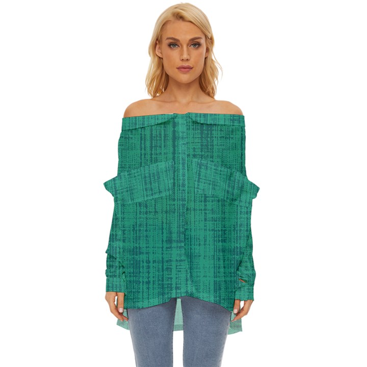 Painted green digital Wood Off Shoulder Chiffon Pocket Shirt