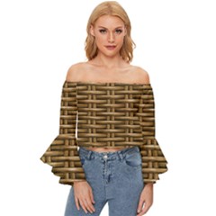 Brown Digital Straw - Country Side Off Shoulder Flutter Bell Sleeve Top