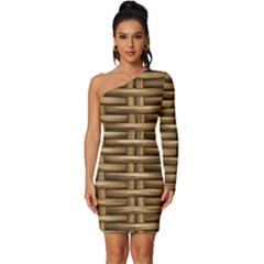 Brown Digital Straw - Country Side Long Sleeve One Shoulder Mini Dress by ConteMonfrey