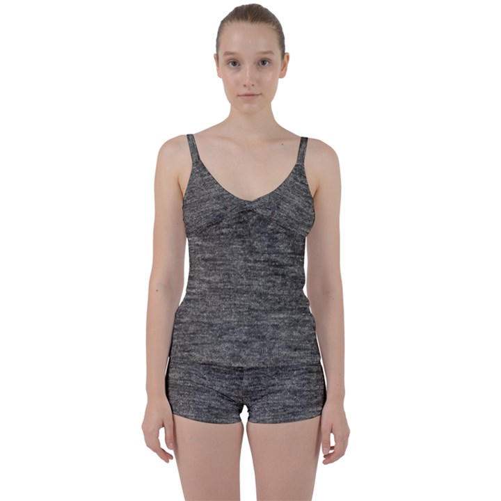 Gray digital fabric Vintage Tie Front Two Piece Tankini