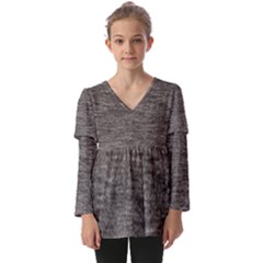 Gray Digital Fabric Vintage Kids  V Neck Casual Top by ConteMonfrey