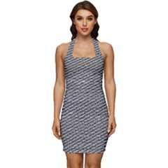 Gray Digital Denim Sleeveless Wide Square Neckline Ruched Bodycon Dress by ConteMonfrey