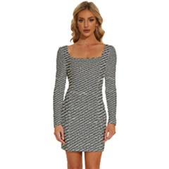 Gray Digital Denim Long Sleeve Square Neck Bodycon Velvet Dress by ConteMonfrey