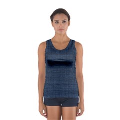 Digital Dark Blue Linen Sport Tank Top  by ConteMonfrey