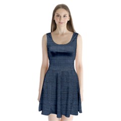 Digital Dark Blue Linen Split Back Mini Dress  by ConteMonfrey