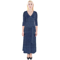 Digital Dark Blue Linen Quarter Sleeve Wrap Maxi Dress by ConteMonfrey