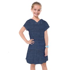 Digital Dark Blue Linen Kids  Drop Waist Dress by ConteMonfrey