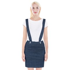 Digital Dark Blue Linen Braces Suspender Skirt by ConteMonfrey