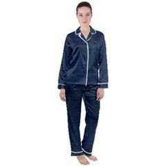 Digital Dark Blue Linen Women s Long Sleeve Satin Pajamas Set	 by ConteMonfrey