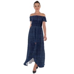 Digital Dark Blue Linen Off Shoulder Open Front Chiffon Dress by ConteMonfrey