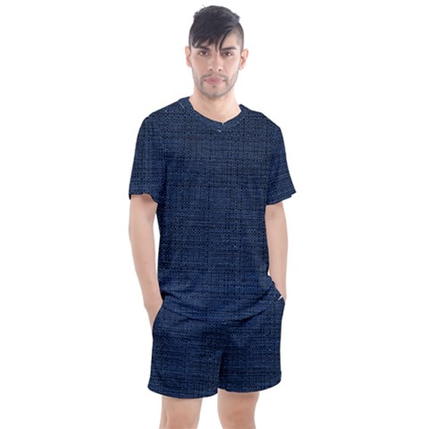 Digital Dark Blue Linen Men s Mesh Tee And Shorts Set by ConteMonfrey