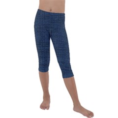 Digital Dark Blue Linen Kids  Lightweight Velour Capri Leggings  by ConteMonfrey