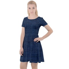 Digital Dark Blue Linen Cap Sleeve Velour Dress  by ConteMonfrey