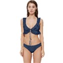 Digital dark blue Linen Low Cut Ruffle Edge Bikini Set View1