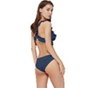 Digital dark blue Linen Low Cut Ruffle Edge Bikini Set View3