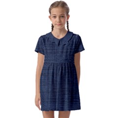 Digital Dark Blue Linen Kids  Asymmetric Collar Dress by ConteMonfrey