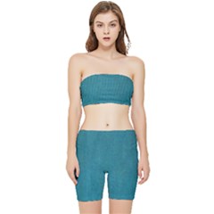 Blue Digital Fabric Stretch Shorts And Tube Top Set by ConteMonfrey