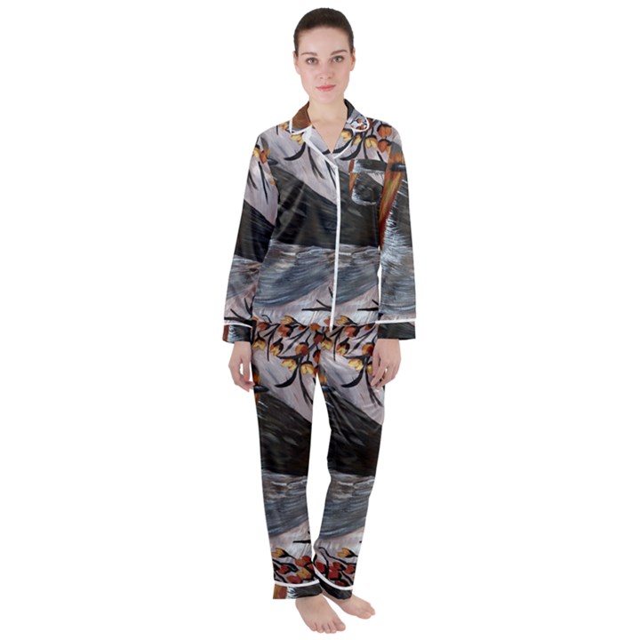 European robin Women s Long Sleeve Satin Pajamas Set	