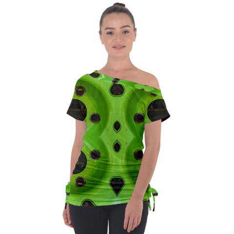 Abstract Geometric Modern Pattern Off Shoulder Tie-up Tee by dflcprintsclothing