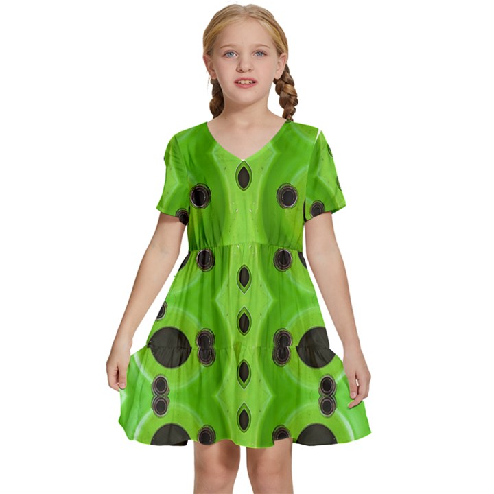 Abstract Geometric Modern Pattern Kids  Short Sleeve Tiered Mini Dress