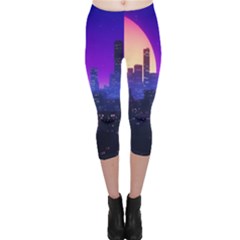 The Sun Night Music The City Background 80s, 80 s Synth Capri Leggings 