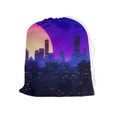 The Sun Night Music The City Background 80s, 80 s Synth Drawstring Pouch (xl) by uniart180623